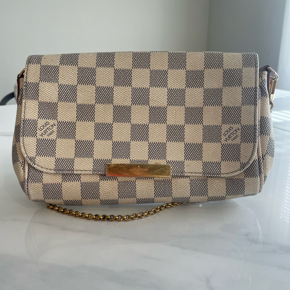 Louis Vuitton Cream and Gray Crossbody Bag with Gold Chain